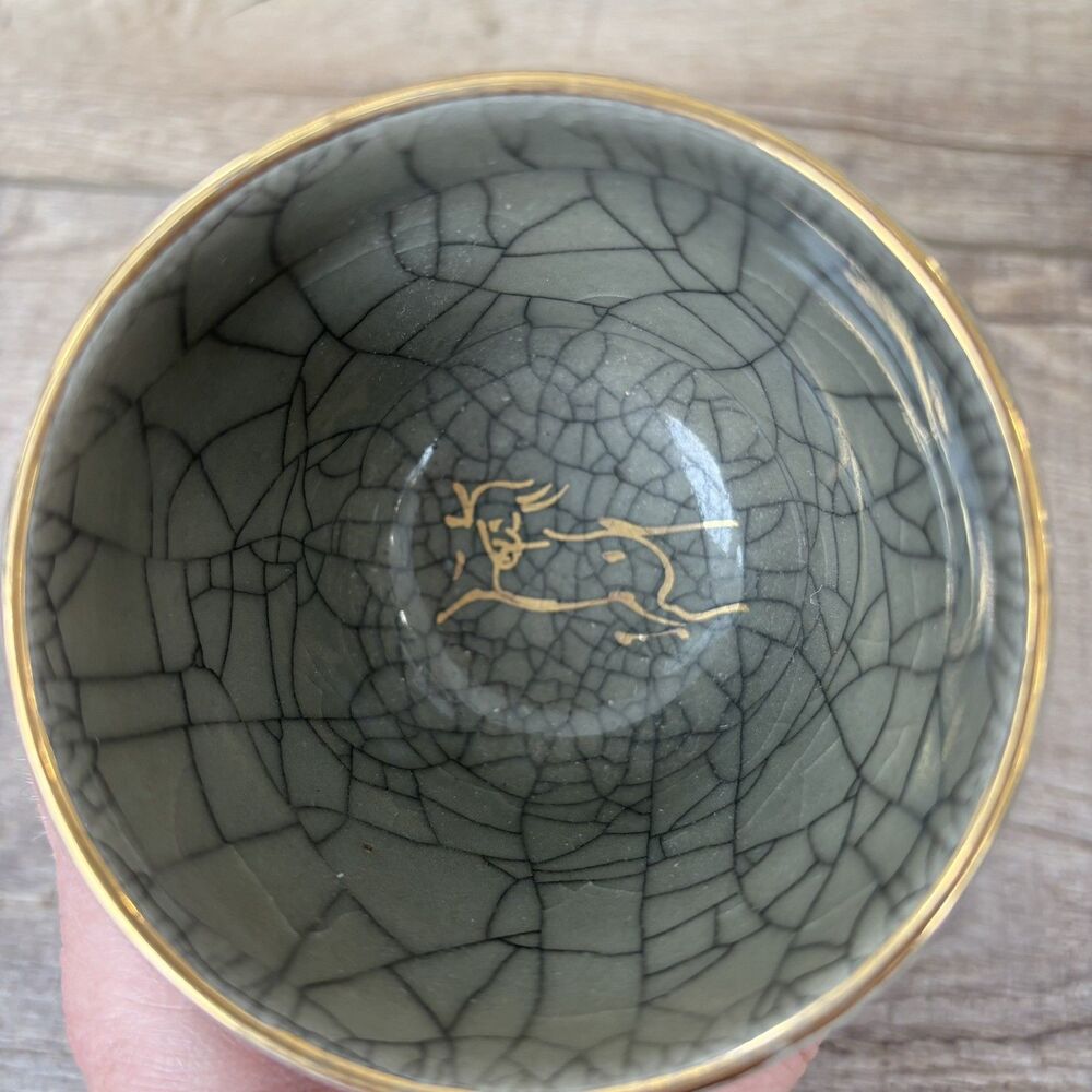Vintage Somayaki Soma Ware Japan Double Wall Hearts Tea Cups Gold Horse Set of 7 - Picture 9 of 15